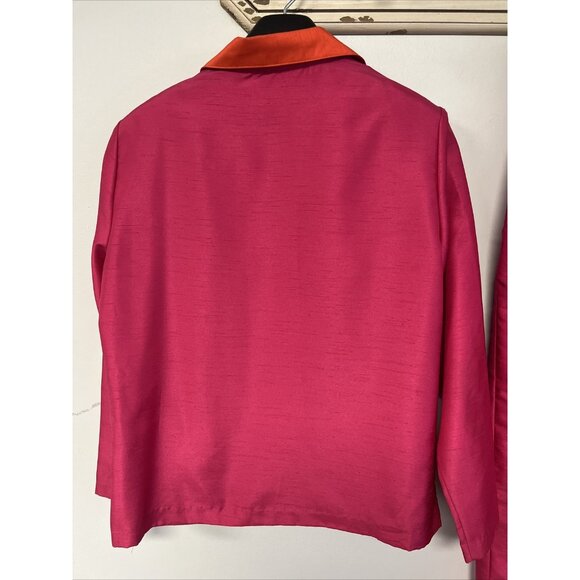 Peter Popovitch Satin 3 pc Suit Set Jacket, Top & Pants Pink & Orange Medium/Sma - Picture 7 of 16